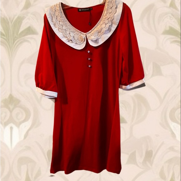 Red/Cream Babydoll Dress. (L) - Picture 1 of 4